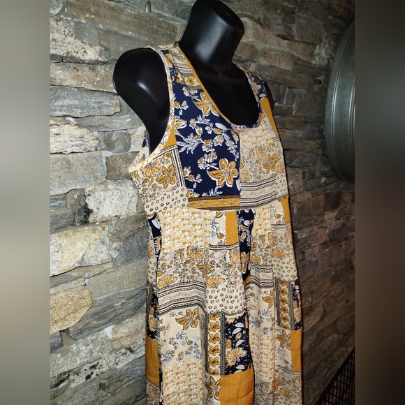 Emery Rose NWT sleeveless sundress, gold and blue patchwork, cowgirl - Picture 5 of 11